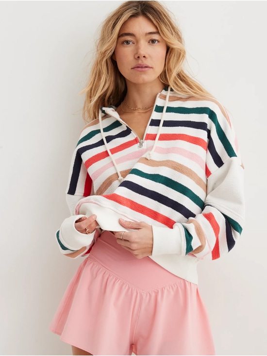 aerie Tops - aerie Restart Quarter Zip Hoodie Soft Muslin Stripe Size S